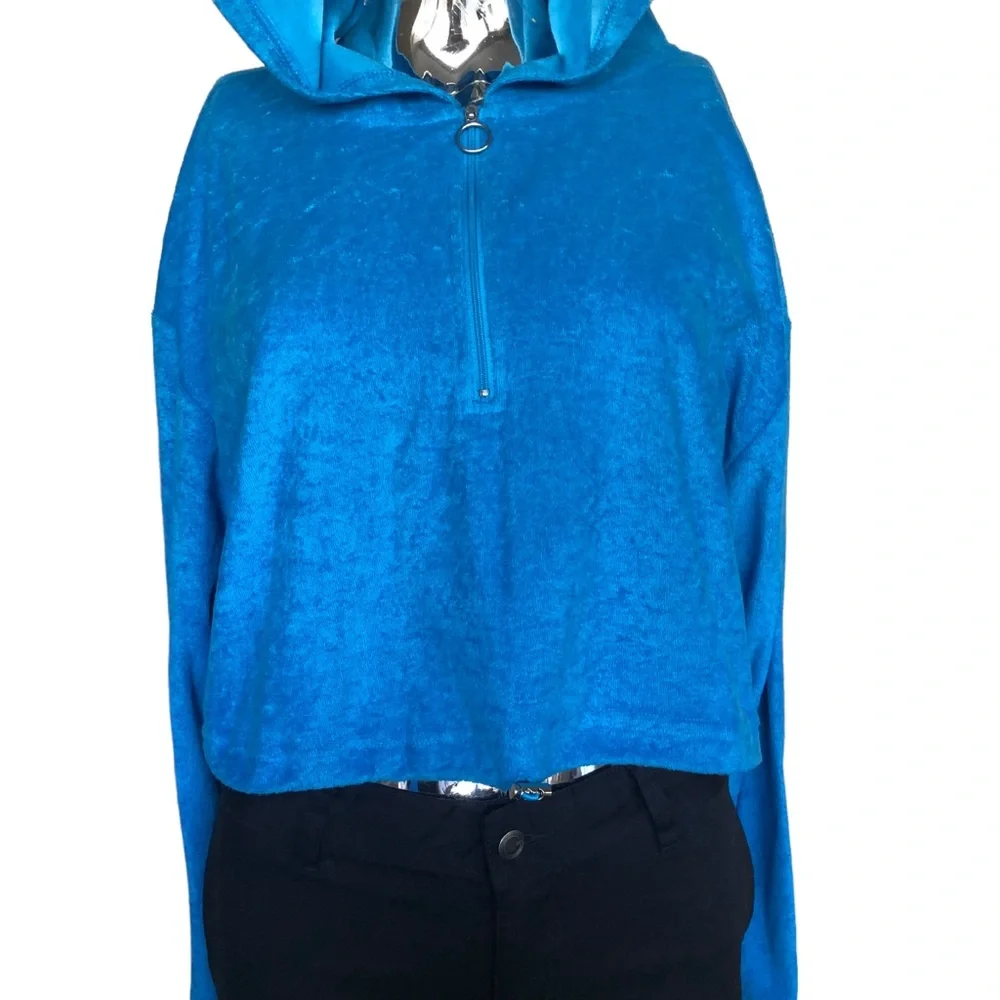 Terry Cloth Blue Hoodie Large Zip NWOT